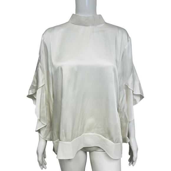 FENDI White Satin Choker Neck Bow Cady Flutter Sleeve Top Blouse Size 46 US 10 - Picture 1 of 5